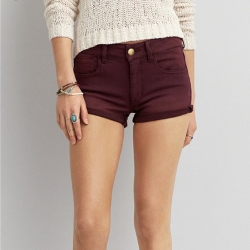 American Eagle Maroon Hi-Rise Shorts